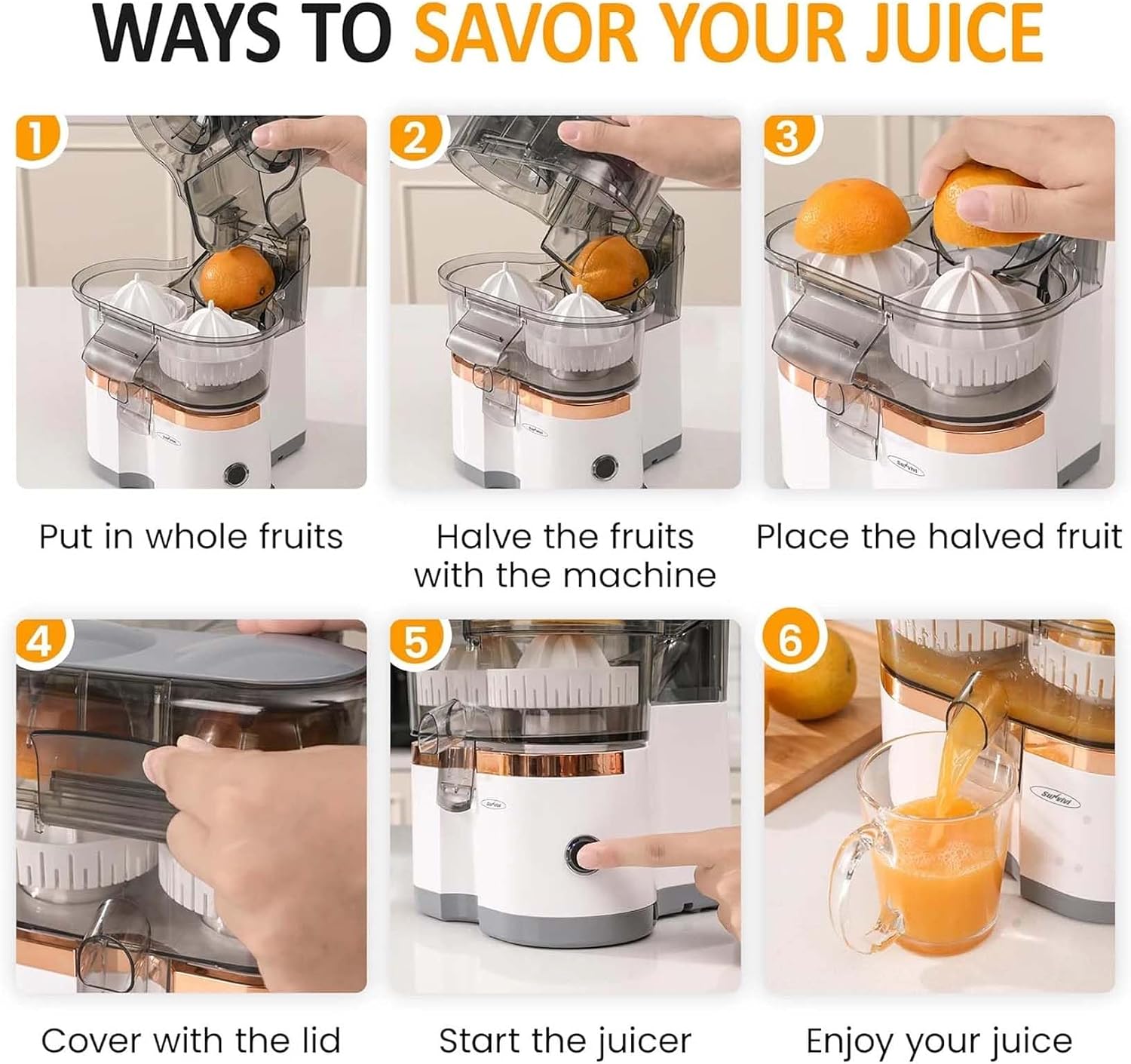 Dual Head Automatic Citrus Juicer, Electric Citrus Juicer, 18000 RPM Motor, Portable Orange & Lemon Squeezer with Built-in Cutter, Easy Clean for Home Kitchen Fresh Juice Maker (Black)