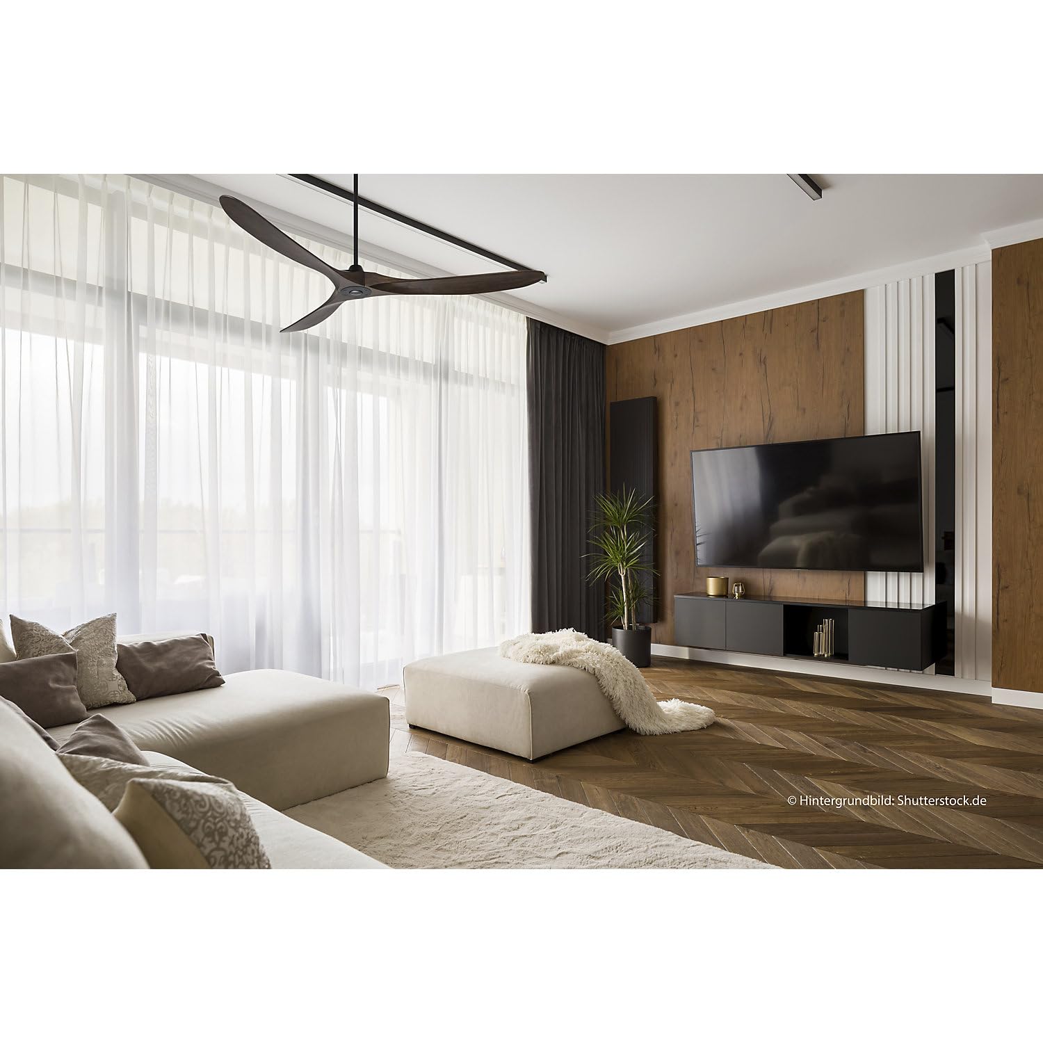 CasaFan ventilateur de plafond 318017 Eco véritable 180 Bois massif Noyer/Noir Mat laqué