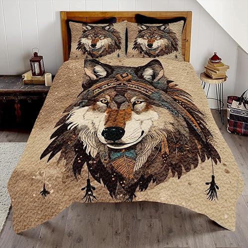 Miniatura 9 de Juego de edredón con patrón de lobo personalizado, ropa de cama tamaño King, juego de edredón de lobo colorido, edredón de lobo tamaño individual