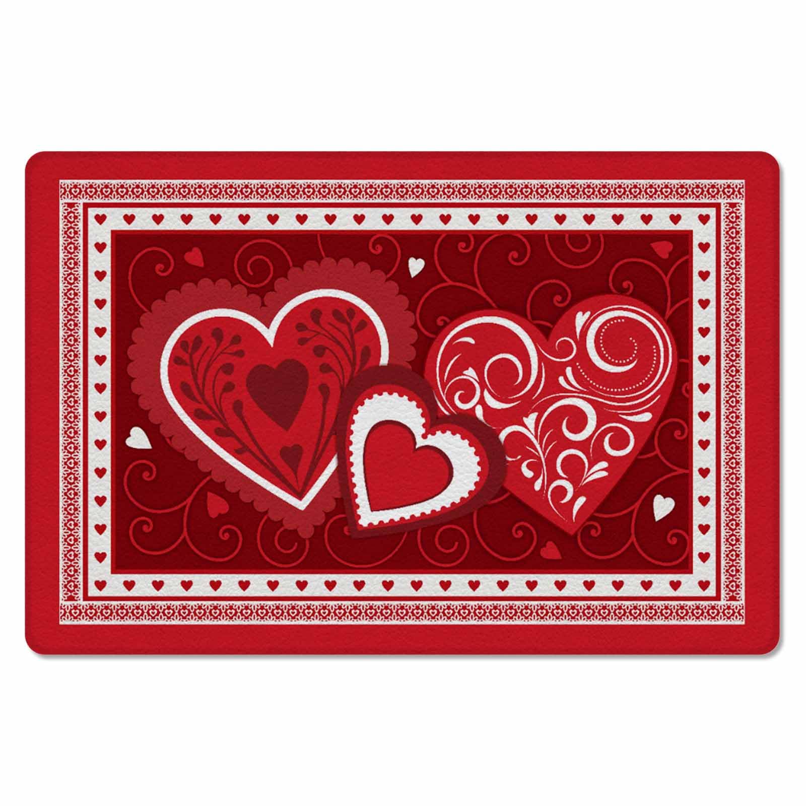 Valentine Love Kitchen Bath Door Mat Cushioned Runner Rug,Washable Welcome Floor Sink Antifatigue Mat,Waterproof & Non-Slip Comfort Standing Doormat,Valentine's Day Red Romantic Heart 24
