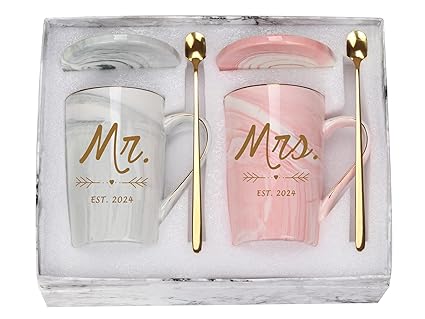 WENSSY Mr and Mrs Gifts, Mr and Mrs Est 2024, Mr and Mrs Mugs, Couple Coffee Mugs, Mr and Mrs Wedding Gifts for Couple, Engagement Wedding Anniversary Valentines Day Gifts for Couple 14 Ounce
