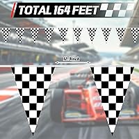 Vista 4 de MARFOREVER Pancarta de bandera a cuadros en blanco y negro de 164 pies, 80 banderas de carreras de autos de carreras, banderines de bandera