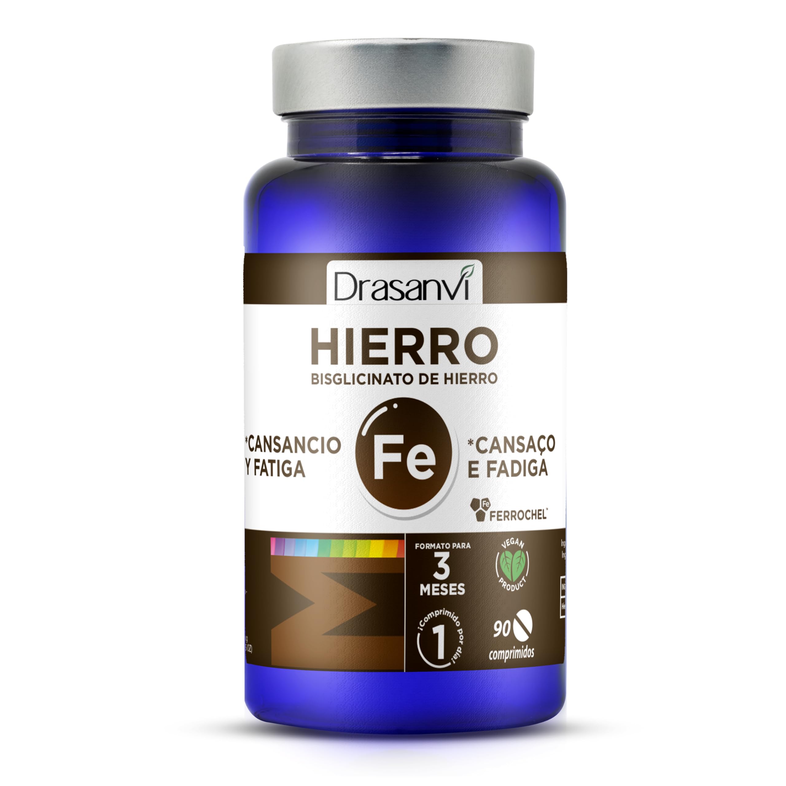 DRASANVI MINERAL BISGLICITANO DE HIERRO FERROCHEL - Mineral esencial relacionado con numerosas funciones - VEGANO - SIN GLUTEN - 90 comprimidos