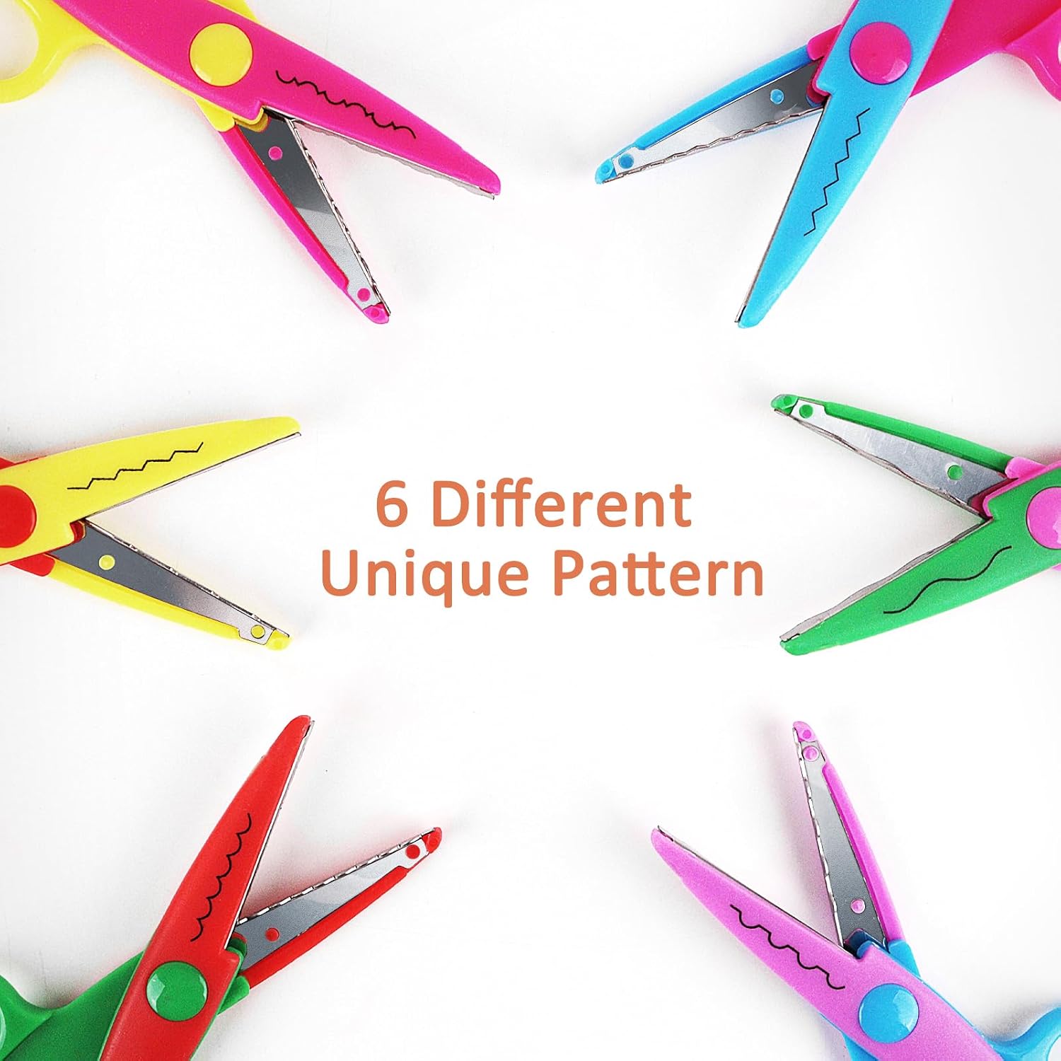 GDMINLO 6-Pack Decorative Edge Craft Scissors, Zigzag & Wave | Bright colored design, multi-pattern edges, ideal for home DIY, paper craft and handmade artwork