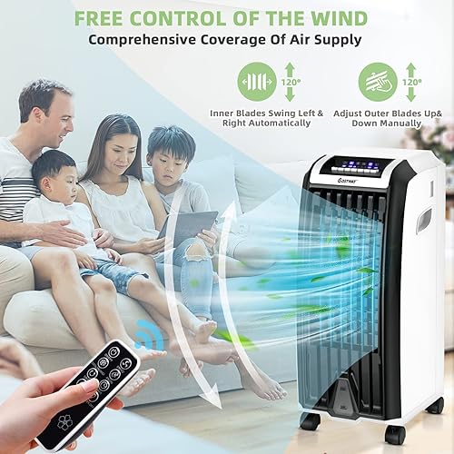 Miniatura 4 de COSTWAY Enfriador de aire evaporativo portátil para habitación, ventilador de refrigeración de aire sin aspas con control remoto, 3 modos, 3