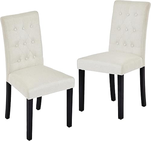 Miniatura 8 de VECELO Juego de 2 sillas de comedor tapizadas, respaldo copetudo con botones, asiento acolchado, patas de madera con almohadillas de goma, acento