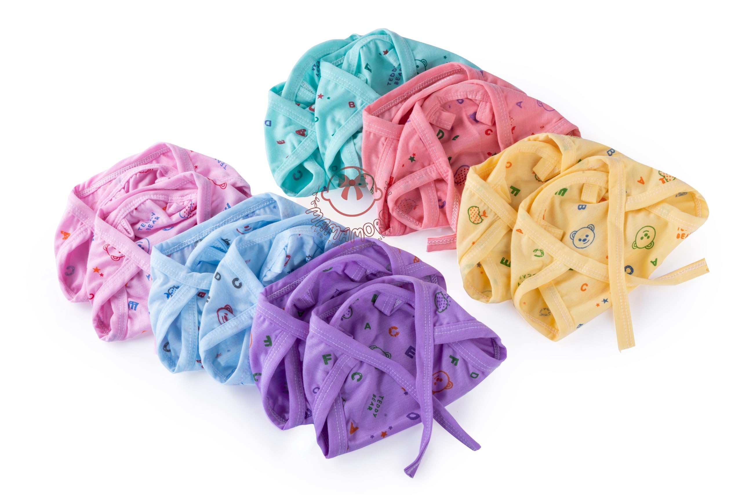 10 Pcs Nappy for New Born Baby 0 to 6 Months | Soft Cotton Langots | Washable & Adjustable Nappies for Babies (Multicolor)