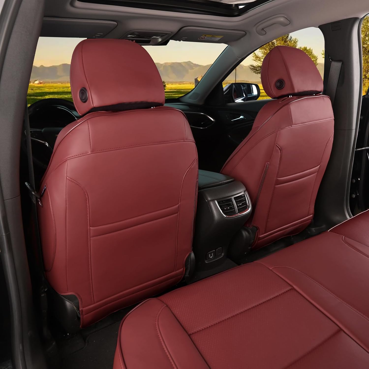 HKZ Malibu Seat Covers for Chevrolet Malibu 2016 2017 2018 2019 2020 2021 2022 2023 2024 2025 Malibu L,RS,LT,LS,Premier, 5-Seats Full Set,Malibu Seat Protector,Leather (Burgundy)