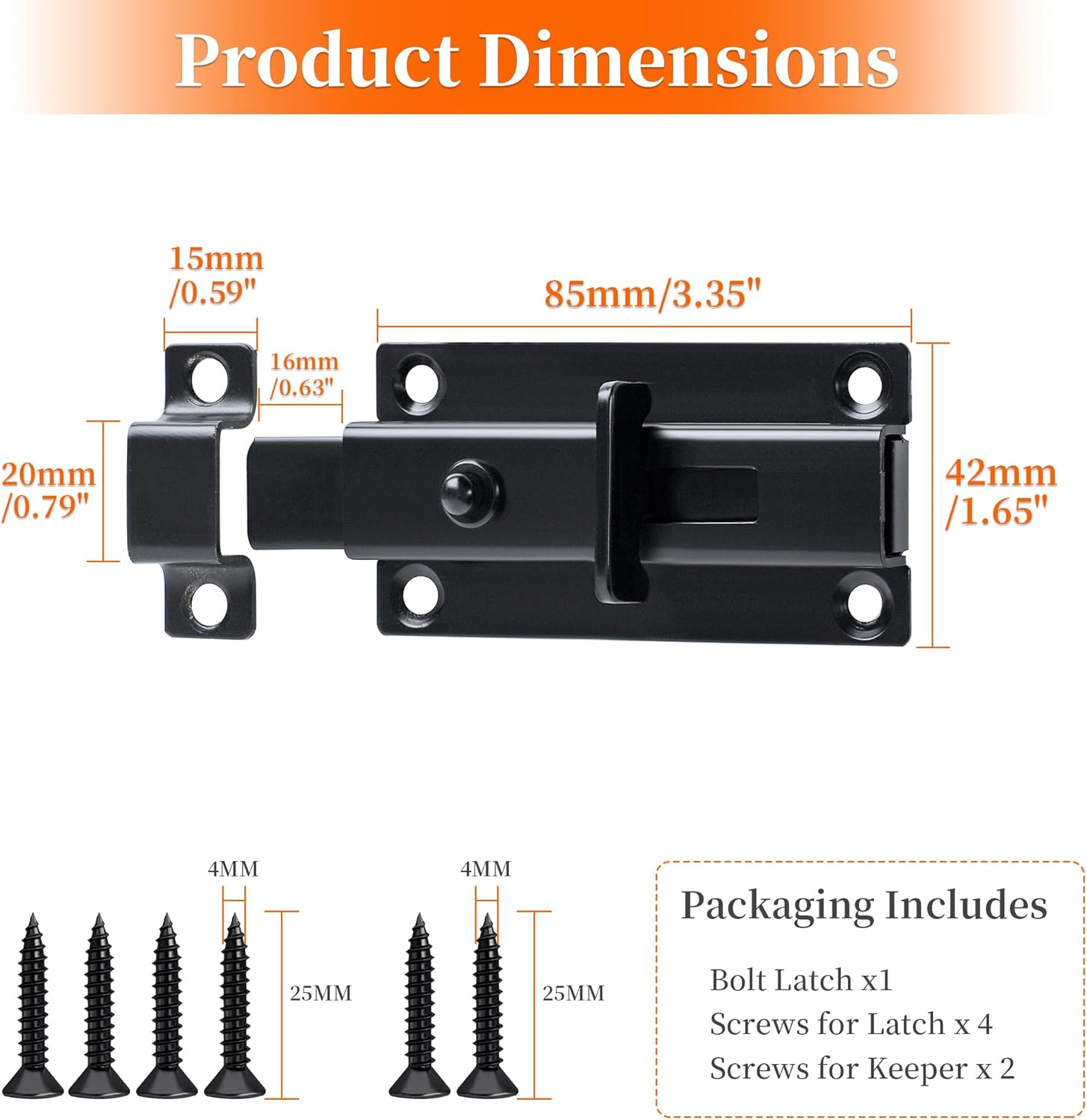 Alise Slide Bolt Gate Latch,Spring-Automatic Barrel Bolts Latches Safety Door Lock,Gate Hardware for Inside Door Fence Toilet Barn Pet Doors,Stainless Steel Black Bolt Latches,MS3000-B