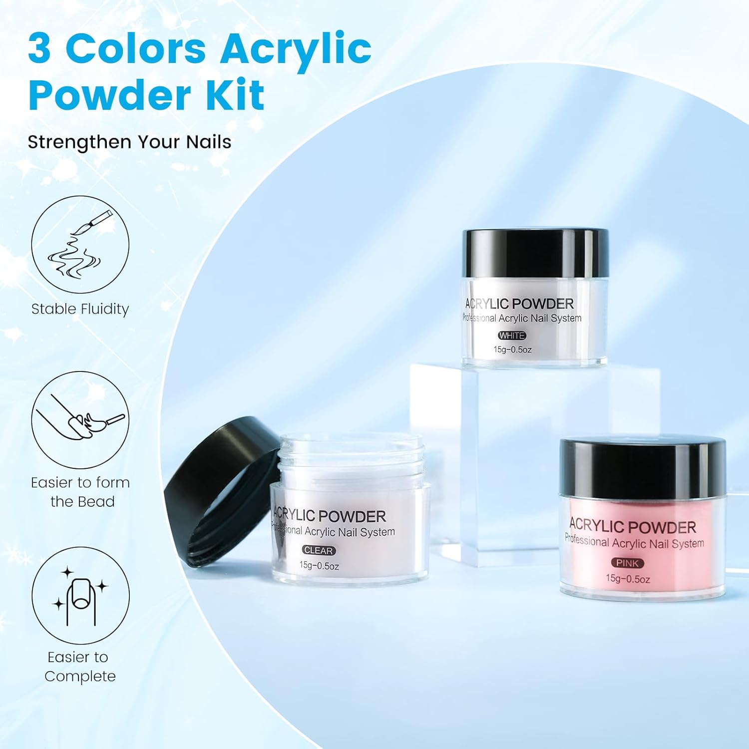 Nail Kit for Beginners with Everything: Professional Acrylic Powder Liquid Set with Nail Practice Hand Drill U V Light in Cosmetic Bag Gift for Women Salon Home (Blue)