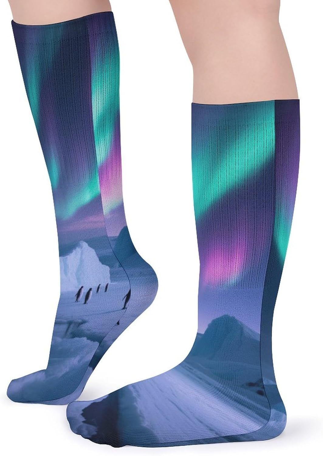 Aurora Ice Fields Crew Socks High Stocking Thermal Socks | Tube Socks-Breathable-Moisture-Soft-wicking for Hospital Pilates Yoga for women men Grippy for office and daily walking