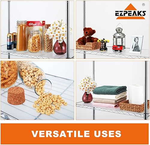 Miniatura 10 de EZPEAKS Paquete de 2 estantes cromados de 3 estantes con forros de 3 estantes, estante ajustable, estantes de alambre de acero, estanterías y