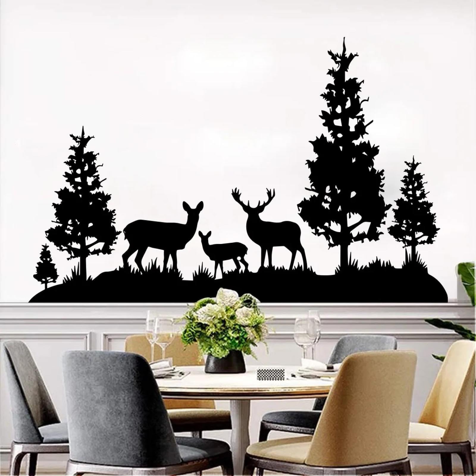 YOUOUSI Jungle Landscape Animal wall Decals, Deer, and Pine Trees for Children's and Teenagers' bedrooms, Living Rooms, and playrooms.