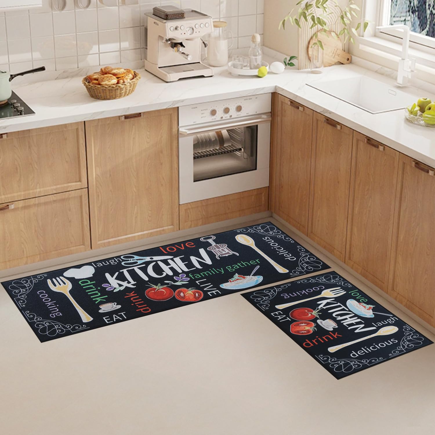LHHMZ Alfombra de Cocina de 2 Piezas Antideslizante Lavable, Alfombra de Cocina, Juegos de tapetes de Cocina para Cocina, Pasillo, Comedor y Entrada, 43x75cm + 43x120cm