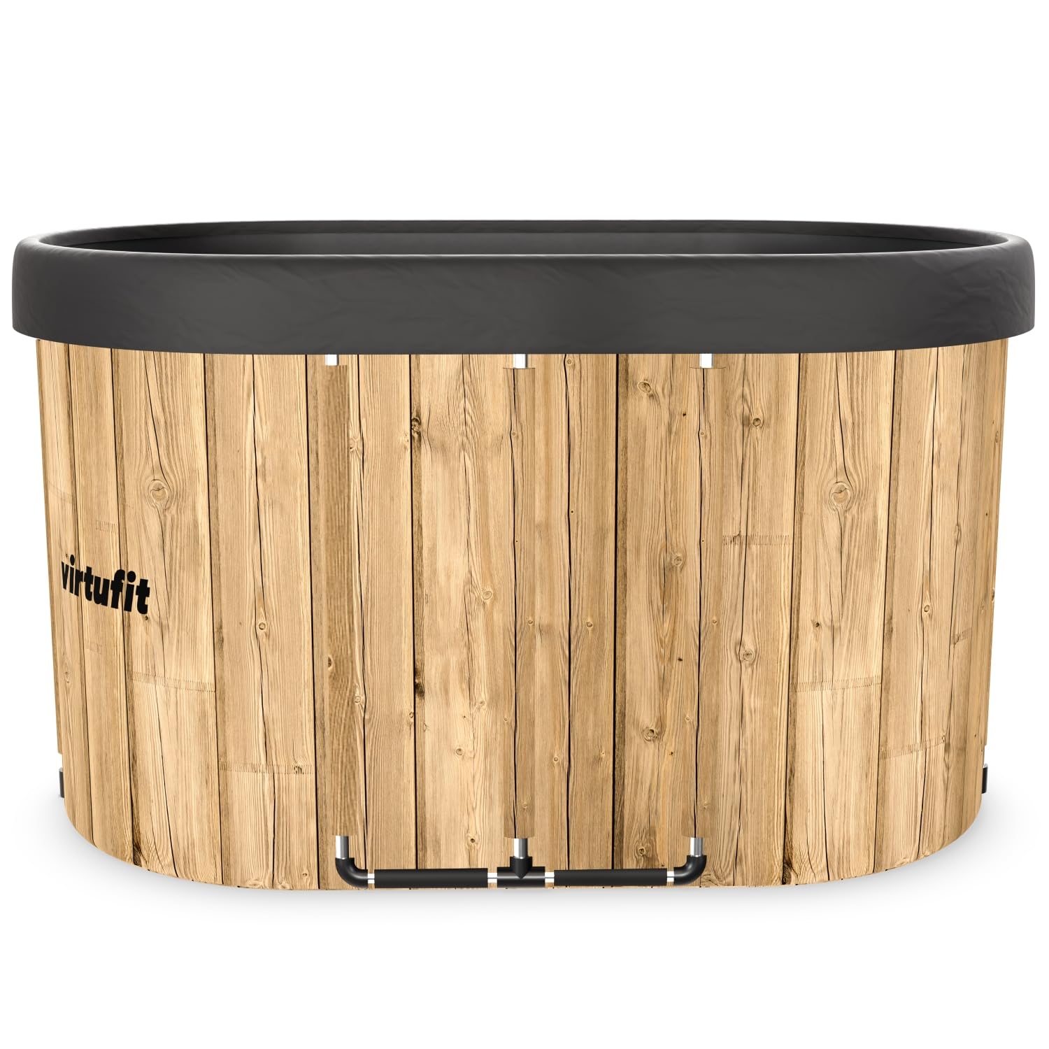 VirtuFit Eisbad Oval 500L Wood Look – Kaltwasserbecken Ice Bath für Regeneration & Muskelerholung – faltbar, 5-lagige Isolierung, inkl. Zubehör, Outdoor & Indoor