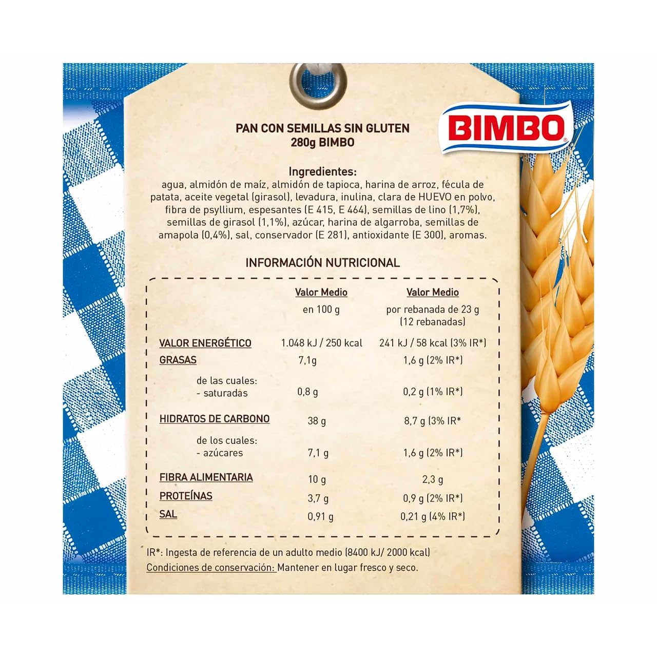 BIMBO Glutenfreies Brot in Scheiben mit Samen, BIMBO 280 g. 4er-Pack.