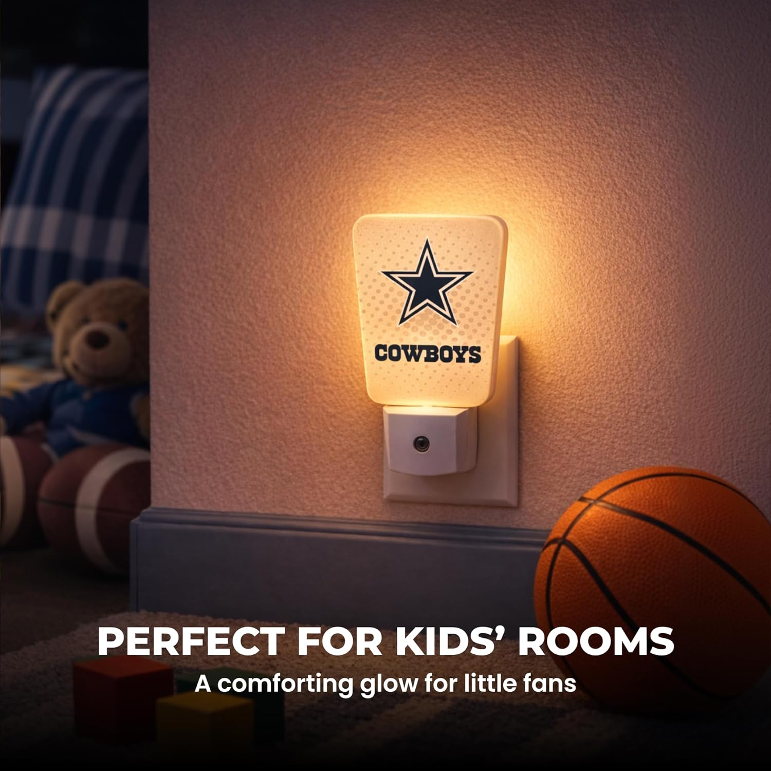 Party Animal NFL Team LED Night Light, with Auto Sensor and 3 Light Settings, Slim 5-Inch Design fits Standard Outlets, Miami Dolphins