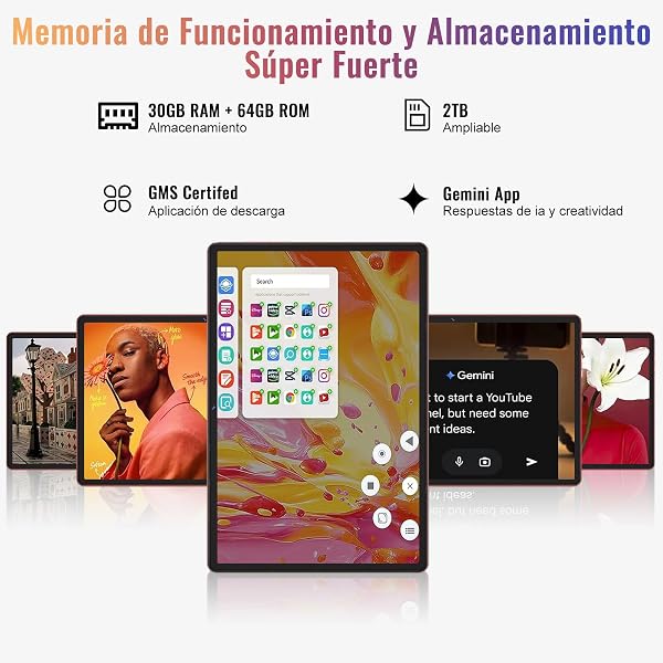 Android 15 Tablet 10 Pulgadas 30GB RAM+64GB ROM (2TB/TF), Gemini AI, Octa-Core 2.0Ghz, 1080*800 FHD IPS, Standby Extra Largo, 5G WiFi, Widevine L1, 5MP+13MP, Face ID, GMS, Tableta con teclado,Oro Rosa - 4