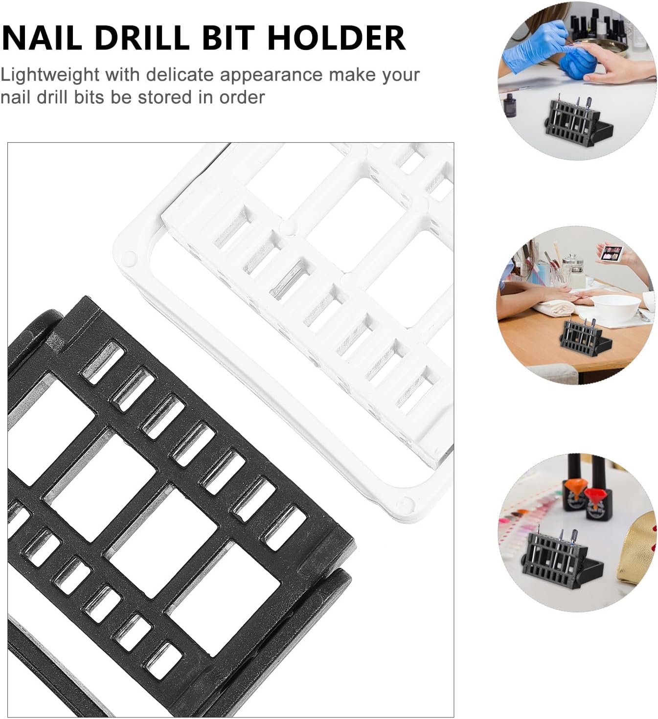 2pcs Nail Drill Bits Holder - Reversible Grinding Head Organizer 16 Holes Plastic Rack for Salon Display Nail Tool Storage Supplies