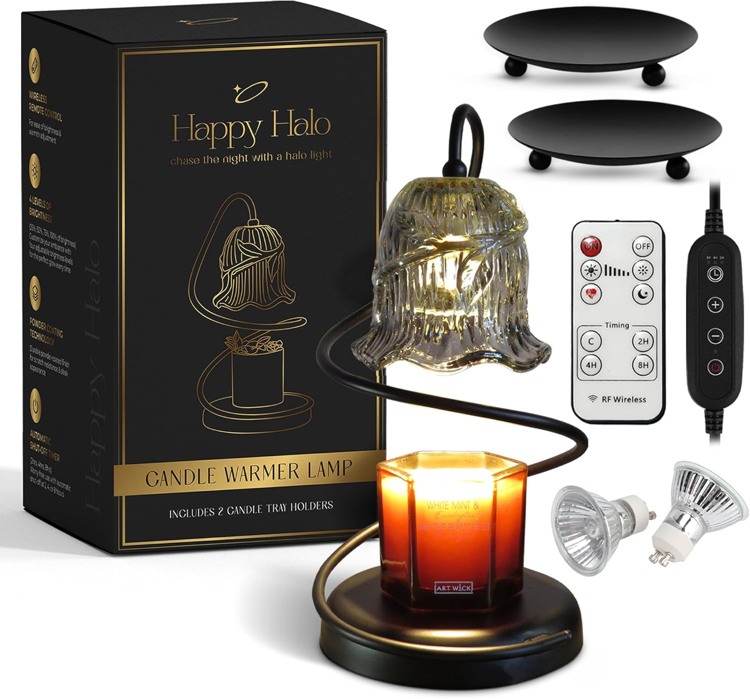 Candle Warmer Lamp with Wireless Remote, Timer & Dimmer, Electric Candle Warmer for Jar Candles with 2 Candle Trays, Top Heat Decorative Home Decor, Birthday Gifts for Women Mom, House Gift
