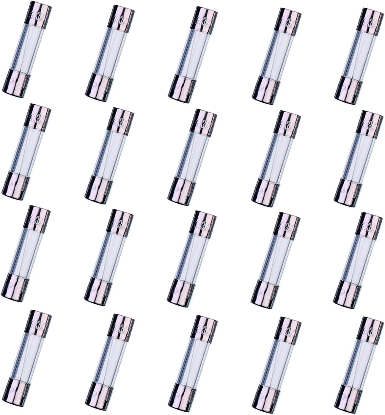 – F6.3AL250V 20 Pcs 5x20mm Fast-Blow Glass Fuse 6.3A 250V 0.2x0.78 inch time delay Fuse(Pack of 20 Pcs)