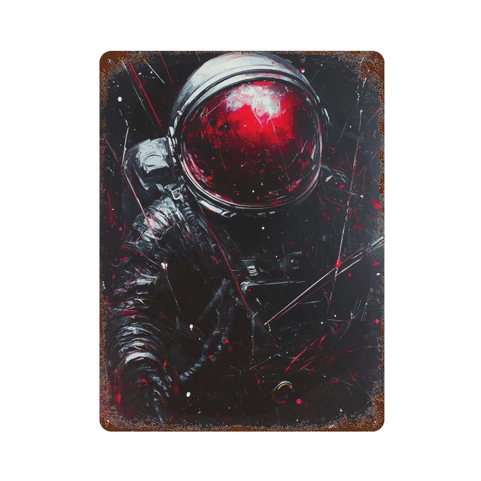 Rust Effect Space Astronaut Art Print -2 Rusty Metal Tin Sign 15.7"x11.8", Farmhouse Wall Decor for Shed, Workshop And Garage Wall Decor