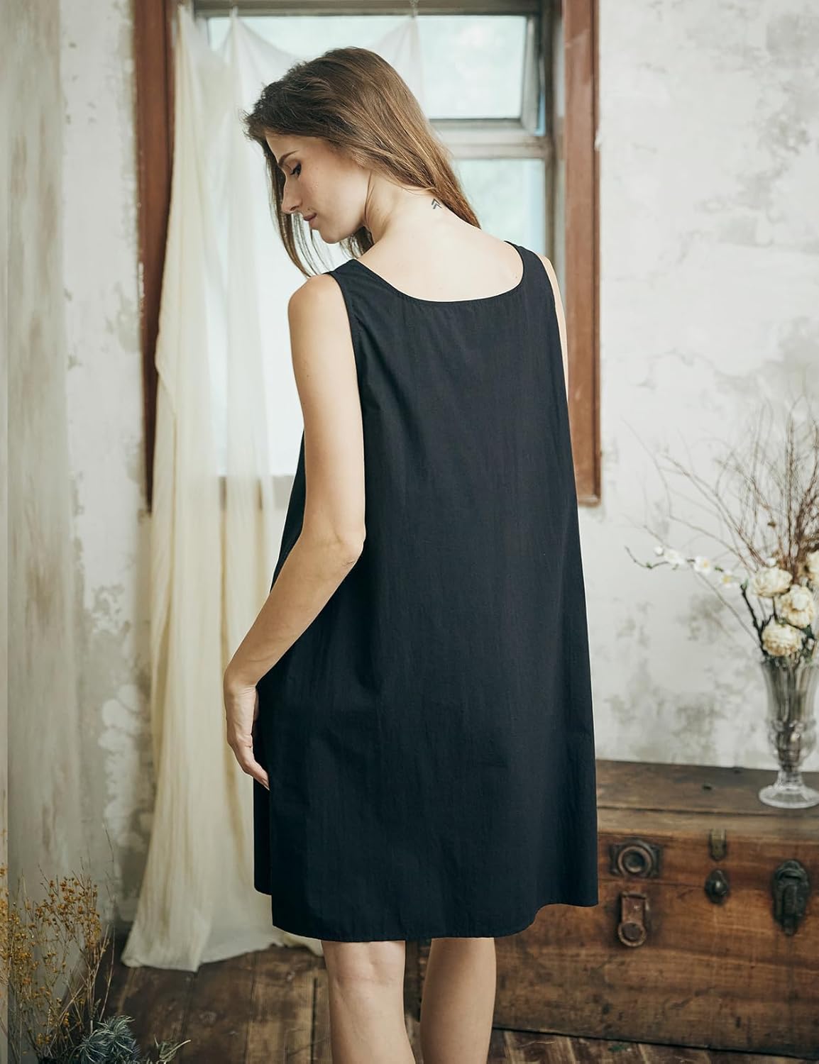 BEAUTELICATE 100% Cotton Full Slip Wide Straps Lingerie for Women Round Neck Under Dress Nightdress