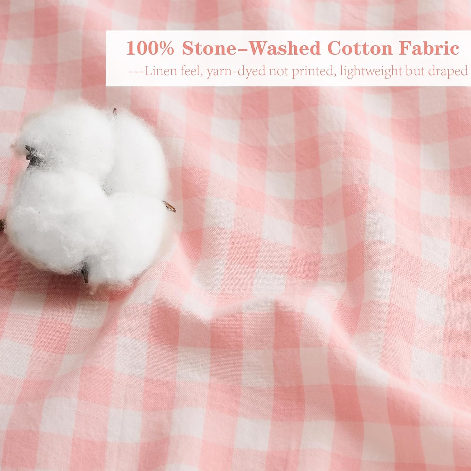 Blush White Plaid Gingham Ruffle Curtains 2 Panels, 100% Washed Cotton Drapes for Bedroom Living Room Doorway Shabby and Chic Window Treatment Rod Pocket, W52”xH84