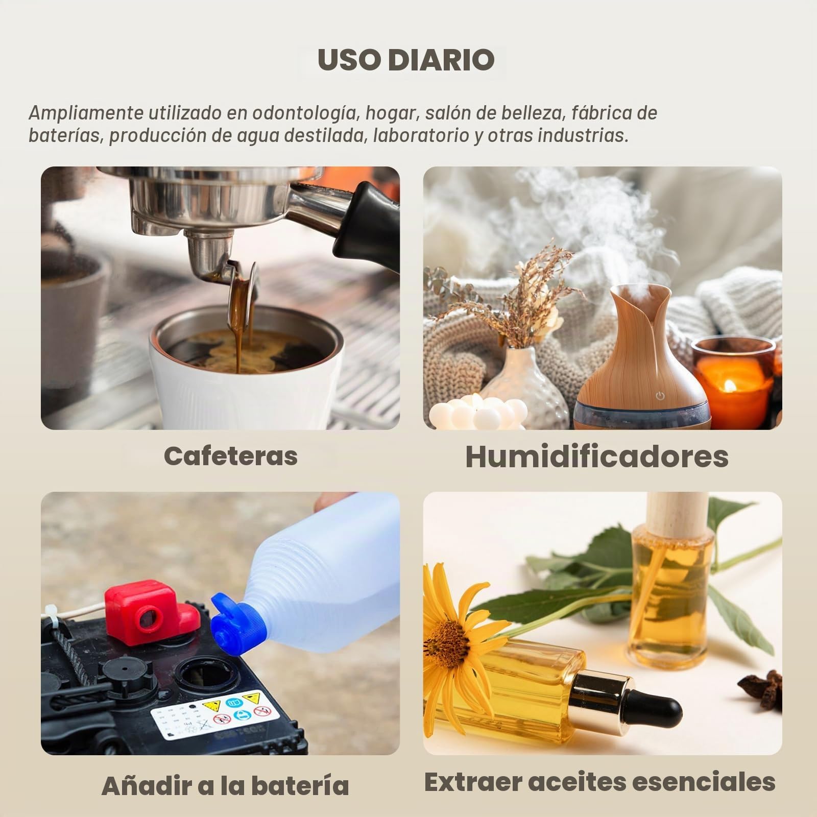 Hanchen Destilador de Agua 4L Acero Inoxidable Purificador de Agua con Jarra de Vidrio 1L/H Máquina de Agua Destilada para Hogares Laboratorios Industrias (Dorado)