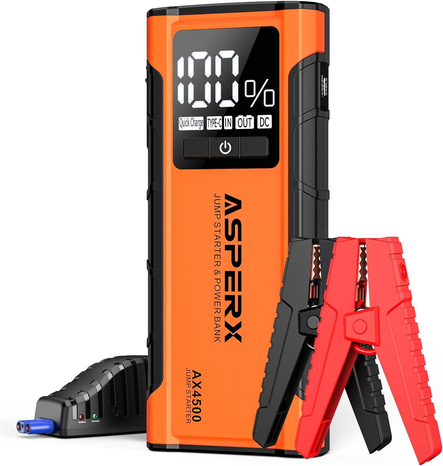 AX4500 Jump Starter,4500A Peak Car Starter for Up to All Gas and 10.0L Diesel Engines,12V Battery Starter with 4 Inch LCD Display,Lithium Portable Car Battery Booster Pack