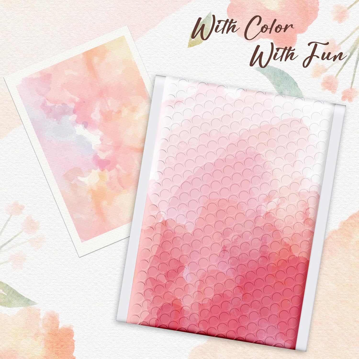 Fuxury Bubble Mailers 6x10" Pink Watercolor Padded Envelopes 100 Pack Usable Size 6x9" Bubble Envelopes Strong Adhesion Padded Mailers Thick Waterproof Shipping Envelops for Mailing Jewelry Makeup #0