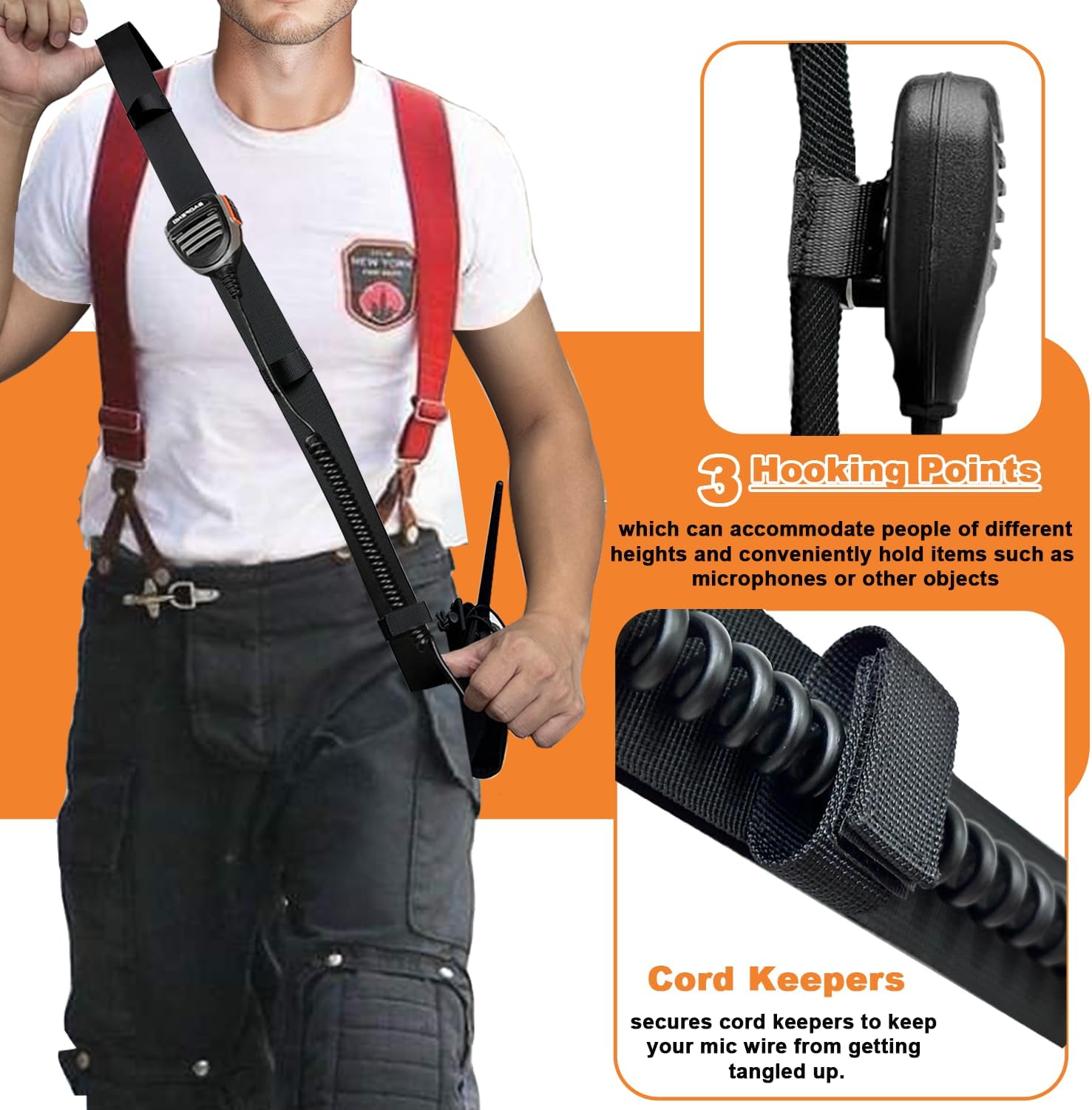 2 Pack Firefighter Radio Strap and Holder with Sway Strap Bundle Set, Adjustment Ability and Mic Holder, Holds Walkie Talkie Radio Securely, Light Weight, for Fire EMT Paramedics