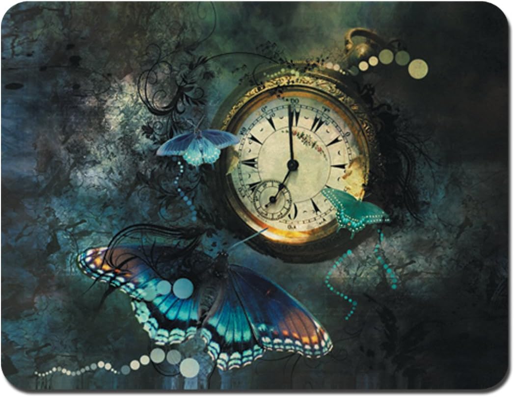 Gaming Mouse Pad - Non-Slip Rubber Base, Smooth Surface for Precise Mouse Control, Ideal for Laptop, Office Use - 9.5 x 7.9 Inch - Clock Butterfly