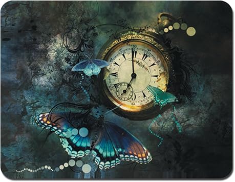 Gaming Mouse Pad - Non-Slip Rubber Base, Smooth Surface for Precise Mouse Control, Ideal for Laptop, Office Use - 9.5 x 7.9 Inch - Clock Butterfly