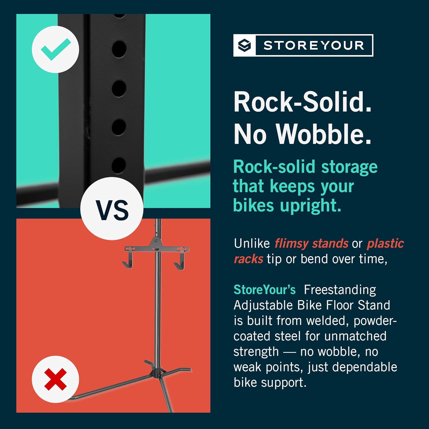 StoreYourBoard Freestanding Bike Rack for 5 Bikes - Heavy Duty Aluminum & Steel Indoor Bike Rack Garage - Space-Saving Vertical Bike Rack for Road, Mountain, and Hybrid Bicycles - Holds Up to 300 Lbs