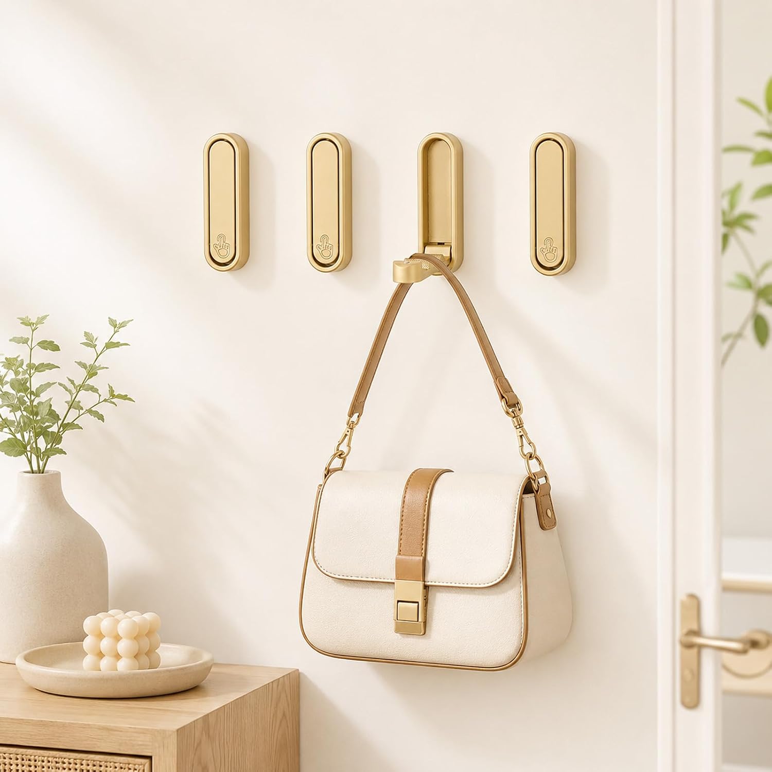Gold Folding Coat Hooks 4 Pack - Heavy Duty Zinc Alloy Drop Down Wall Hooks, Retractable Hidden Clothes Hanger for Towel, Hat, Entryway, Bathroom, Closet