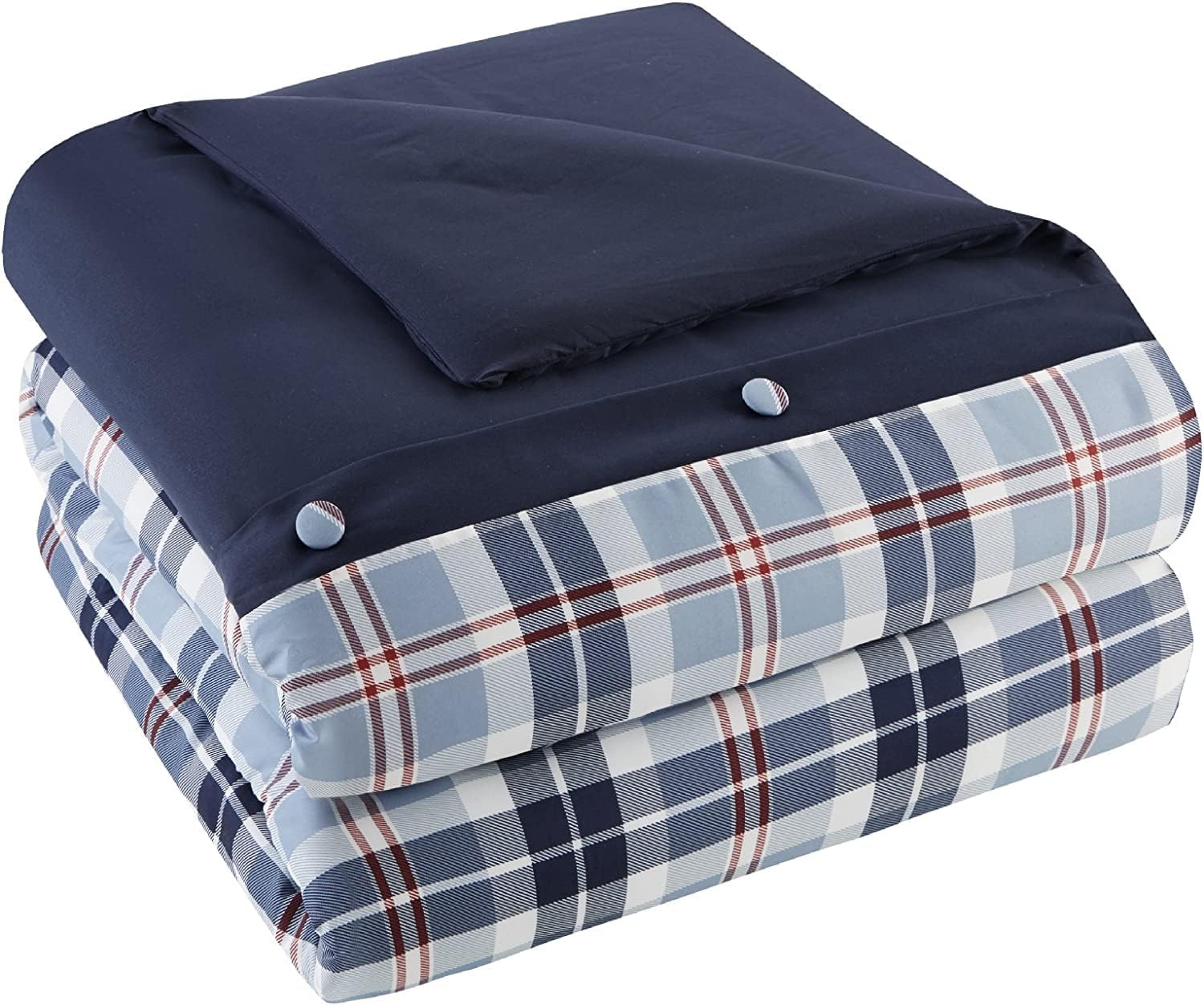 Comfort Spaces Casual Comforter Set Sporty Design, Vibrant Color, Active Lifestyle Boys Bedroom Décor, All Season Soft Microfiber Bedding Set, Decorative Pillow, Sham Blue Plaid Queen 4 Piece