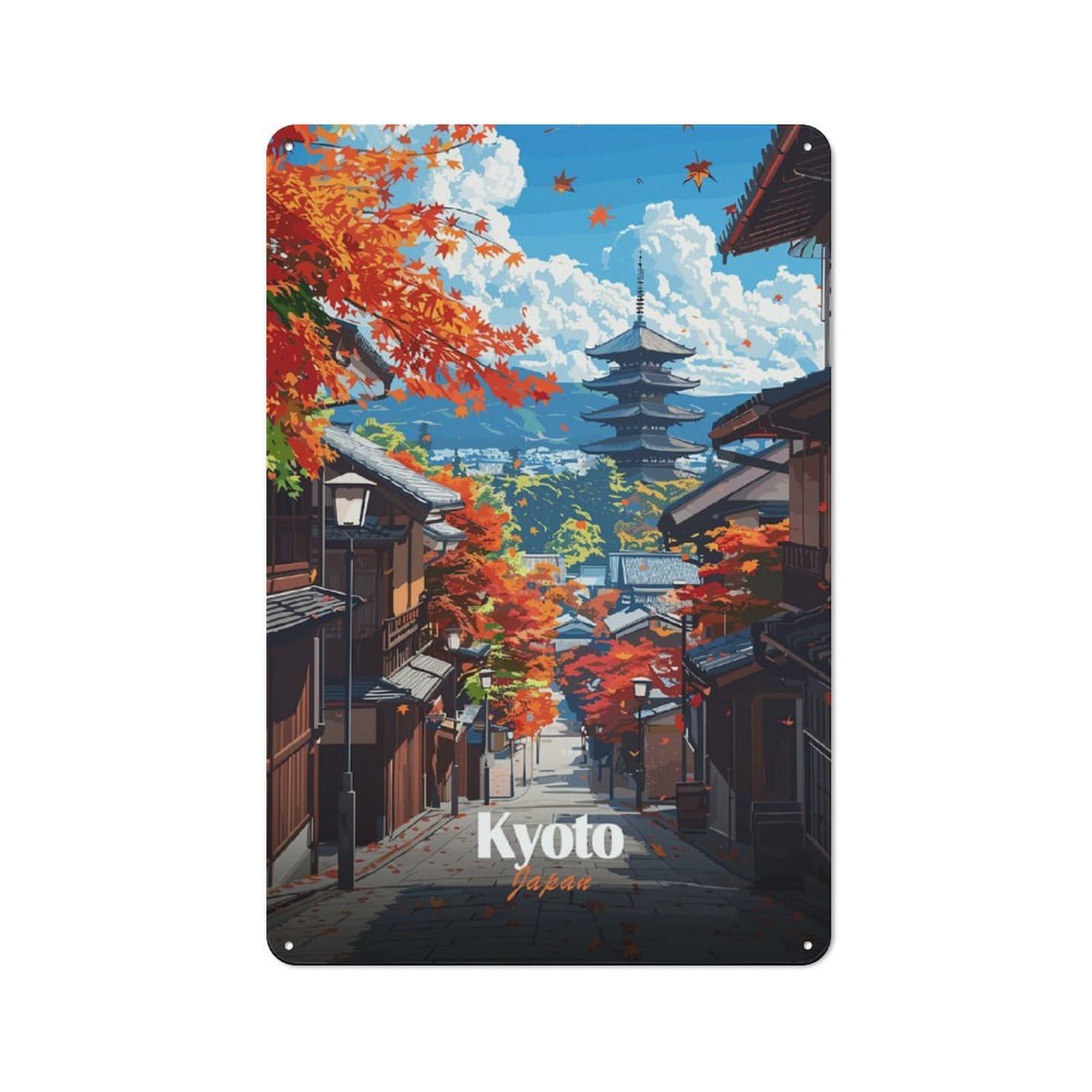 Junmoney Style-13 Tin Sign 30X20cm With Kyoto Japan Autumn Landscape(2) For Hallway Wall, Rustic Decor, For Vintage Wall Decor Fans, For Garage And Workshop Walls