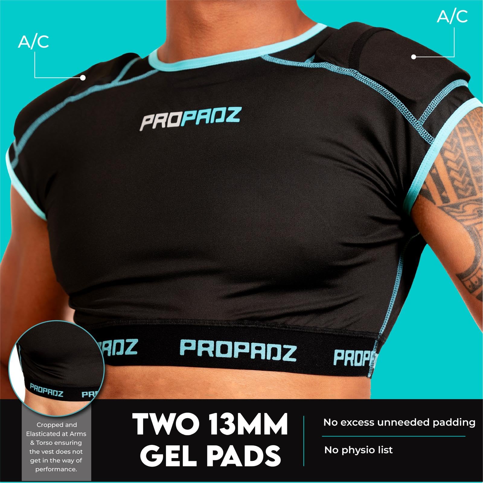PROPADZ AC Shoulder Protection Vest – AC Joint Recovery & Impact Relief for Rugby Players – Includes Vest + 2 Gel Pads – Designed for Injury Prevention & Shoulder Support
