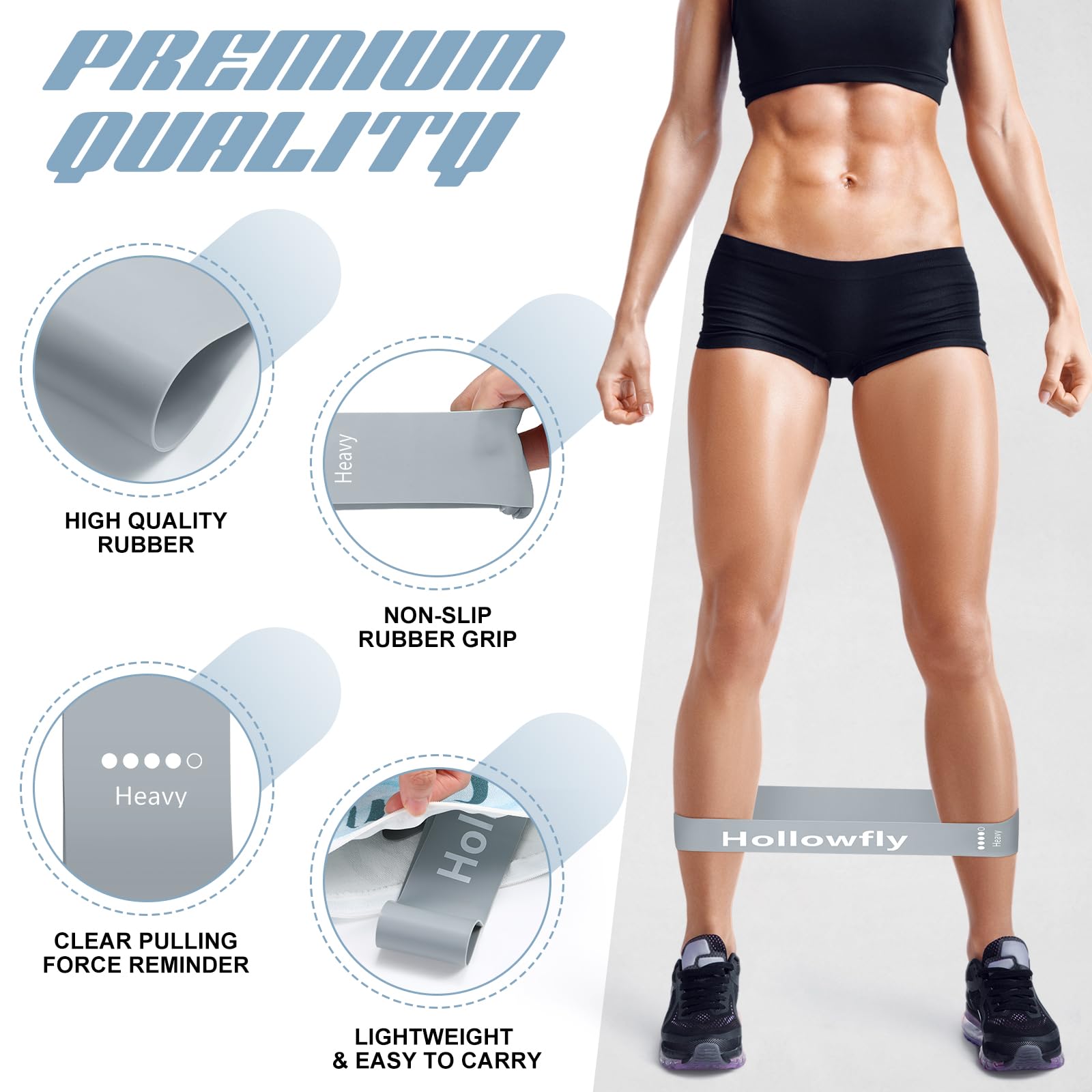 Hollowfly Latex-Widerstandsbänder für Po-Workout, dehnbar, rutschfest, für Beine, Kniebeugen, Widerstandsschleife, für Damen und Herren, Anfänger, Po, Hüfte, Oberschenkel, Fitness, 12 Stück