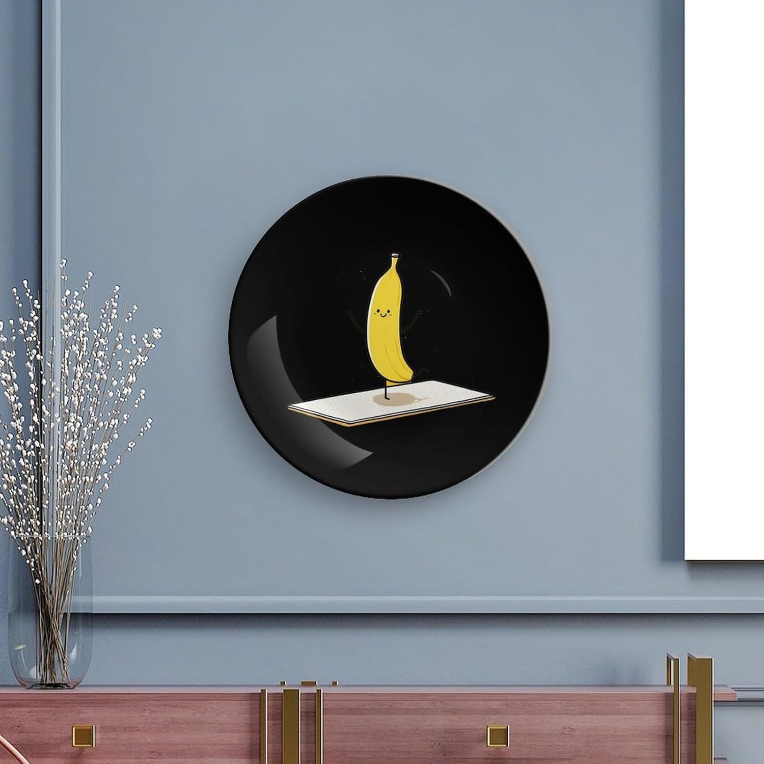 Banana Dancing Yoga Decorative Plates for Display Ceramic Plate Tray with Stand Hanger Home Decor