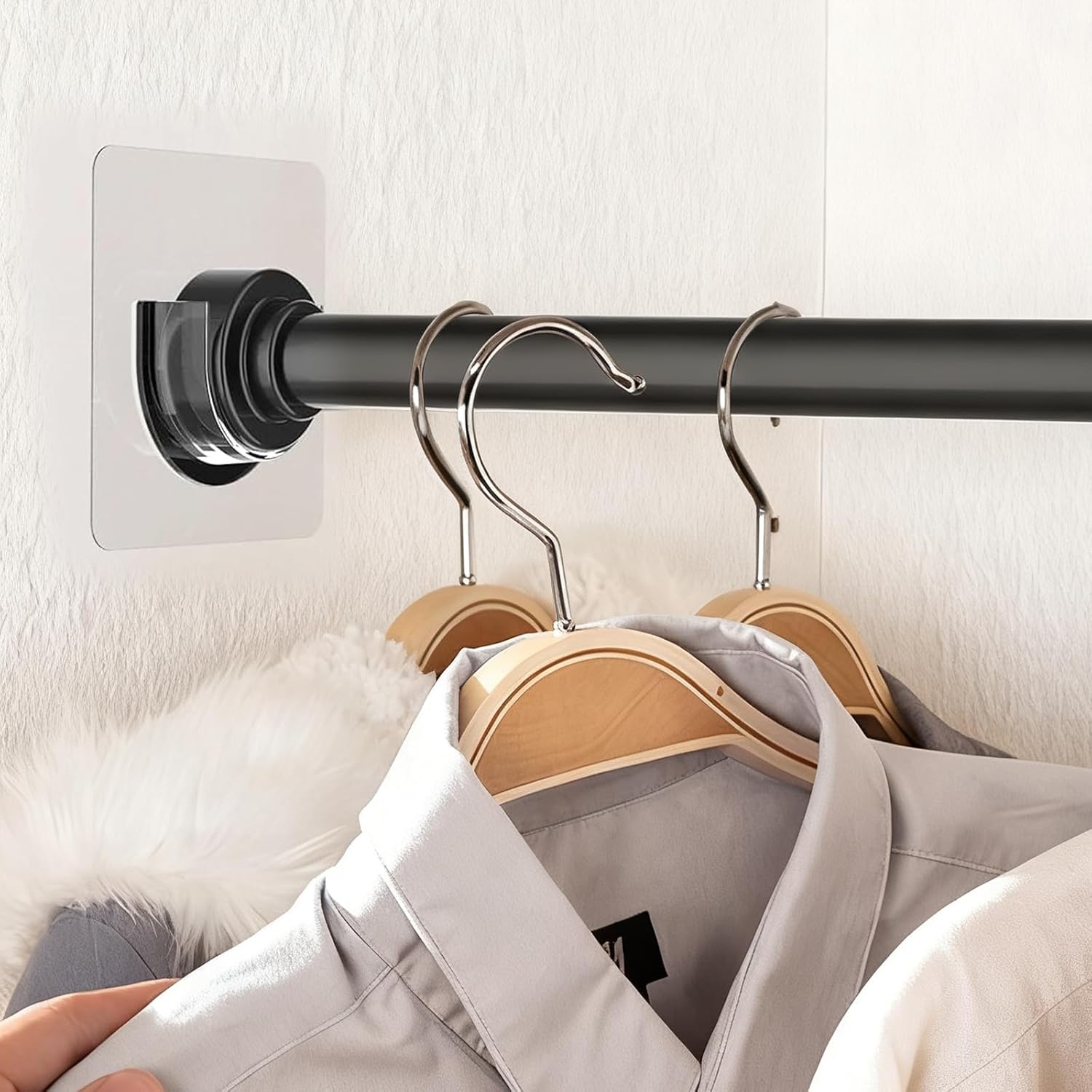 Adjustable No Drill Bracket for Telescopic Rods Curtain Rod Support Only for Window Shower Closet Bathroom Room Divider(2 PCS)