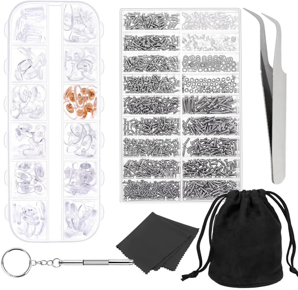 Selizo Eyeglass Repair Kit with Eyeglass Nose Pads and Glasses Screws Screwdriver for Glasses Repair
