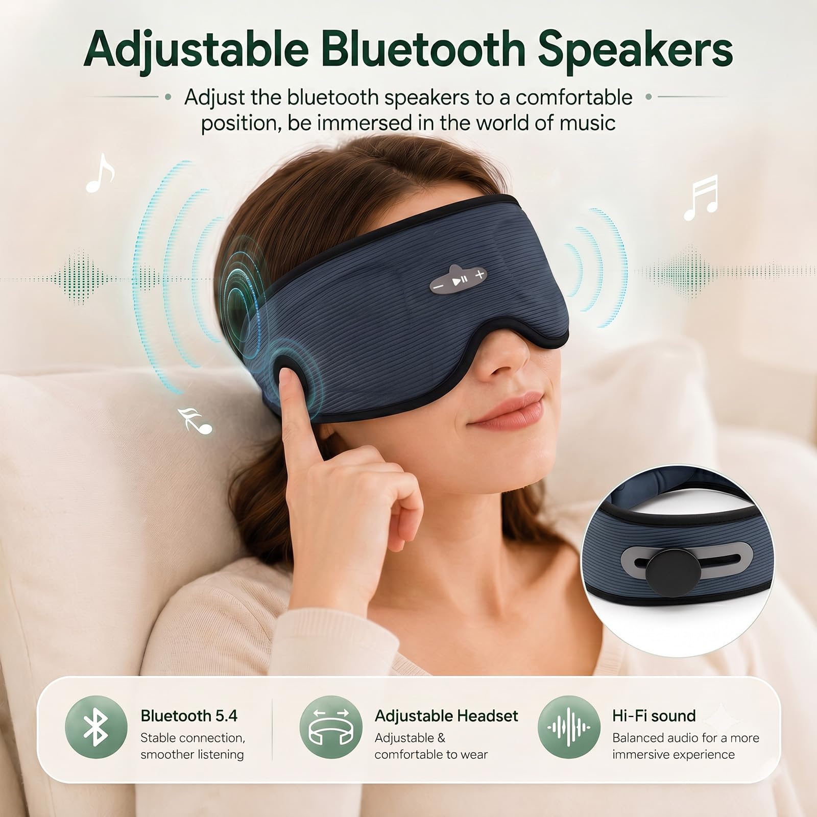 Schlafmaske mit Bluetooth-Kopfhörern, 3D-Verdunkelung, Schlafkopfhörer mit verstellbaren Lautsprechern, waschbare Augenmaske, Bluetooth 5.4, 10-12H Spielzeit für Reisen, Meditation
