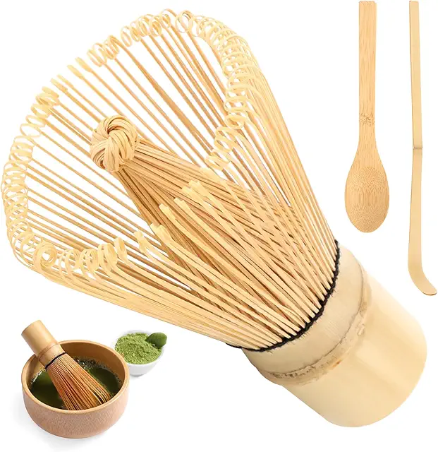 Traditional Bamboo Matcha Whisk Set with Chasen and Spoons for Authentic Green Tea