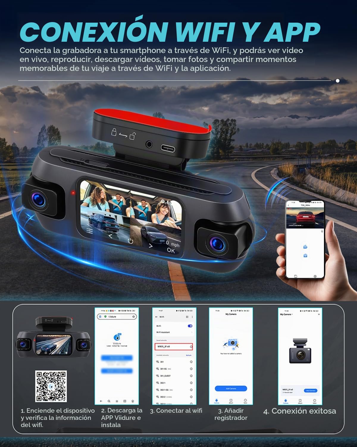 NHOPEEW Cámara Frontal y Trasera de 4 Canales para automóviles con Pantalla de 3,16 Pulgadas - Cámara de salpicadero con visión Nocturna 360° 8R, grabación en Bucle y detección de Movimiento