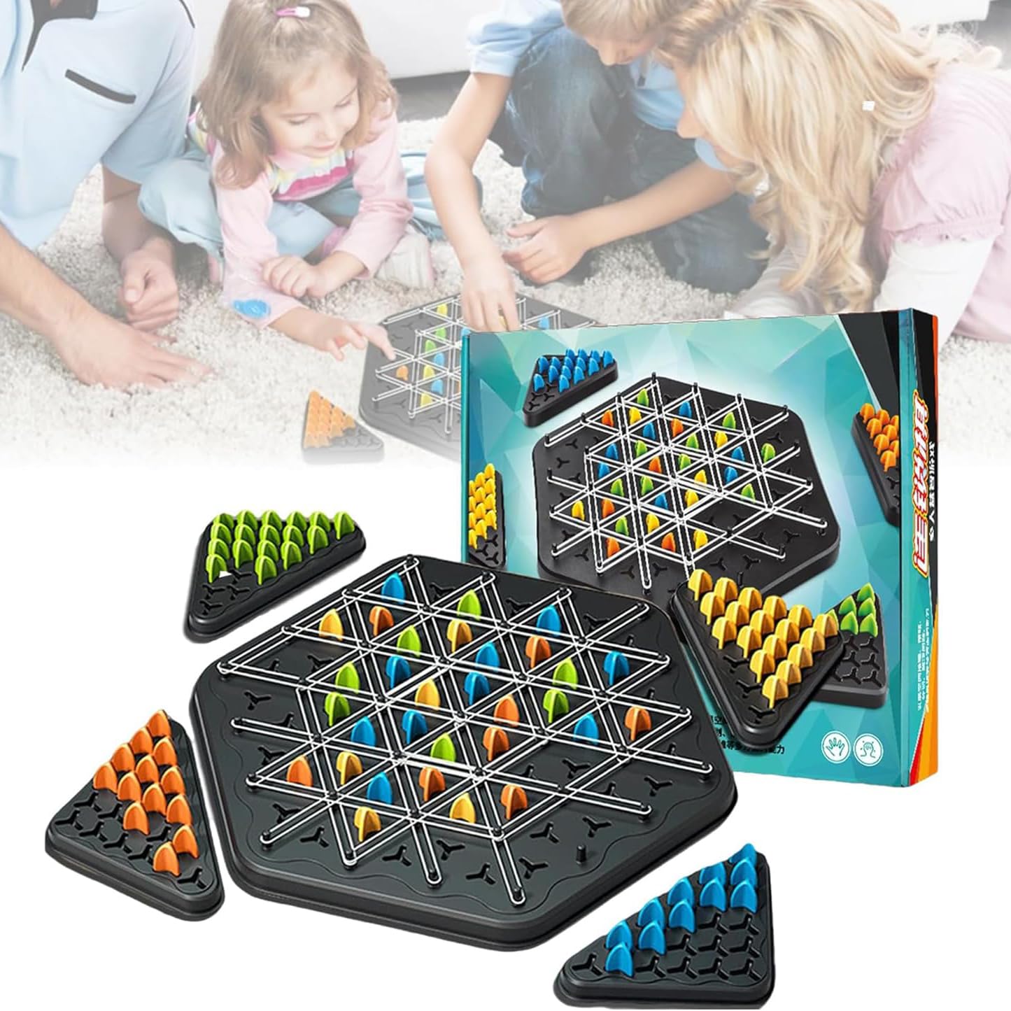 AM ANNA Triangle Chess Game, Rubber Band Game, 2-4 Player Brain Game, for Kids & Adults Family Night