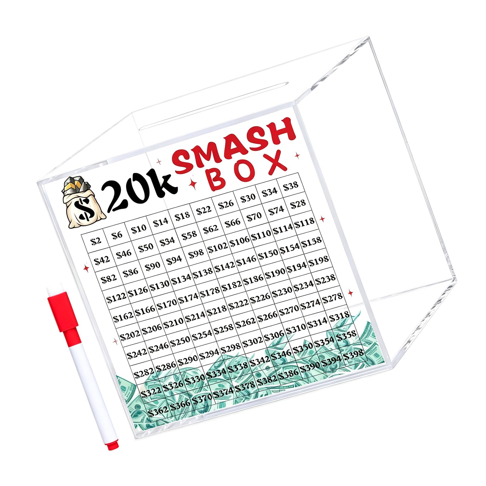 Kalttoy Multicolor 10K / 20K Smash Box For Money Piggy Banks Adults Save $ 10K / 20K Money Saving Challenge Box Easy And Fun Way To Save/Clear Acrylic Unbreakables Piggy Banks