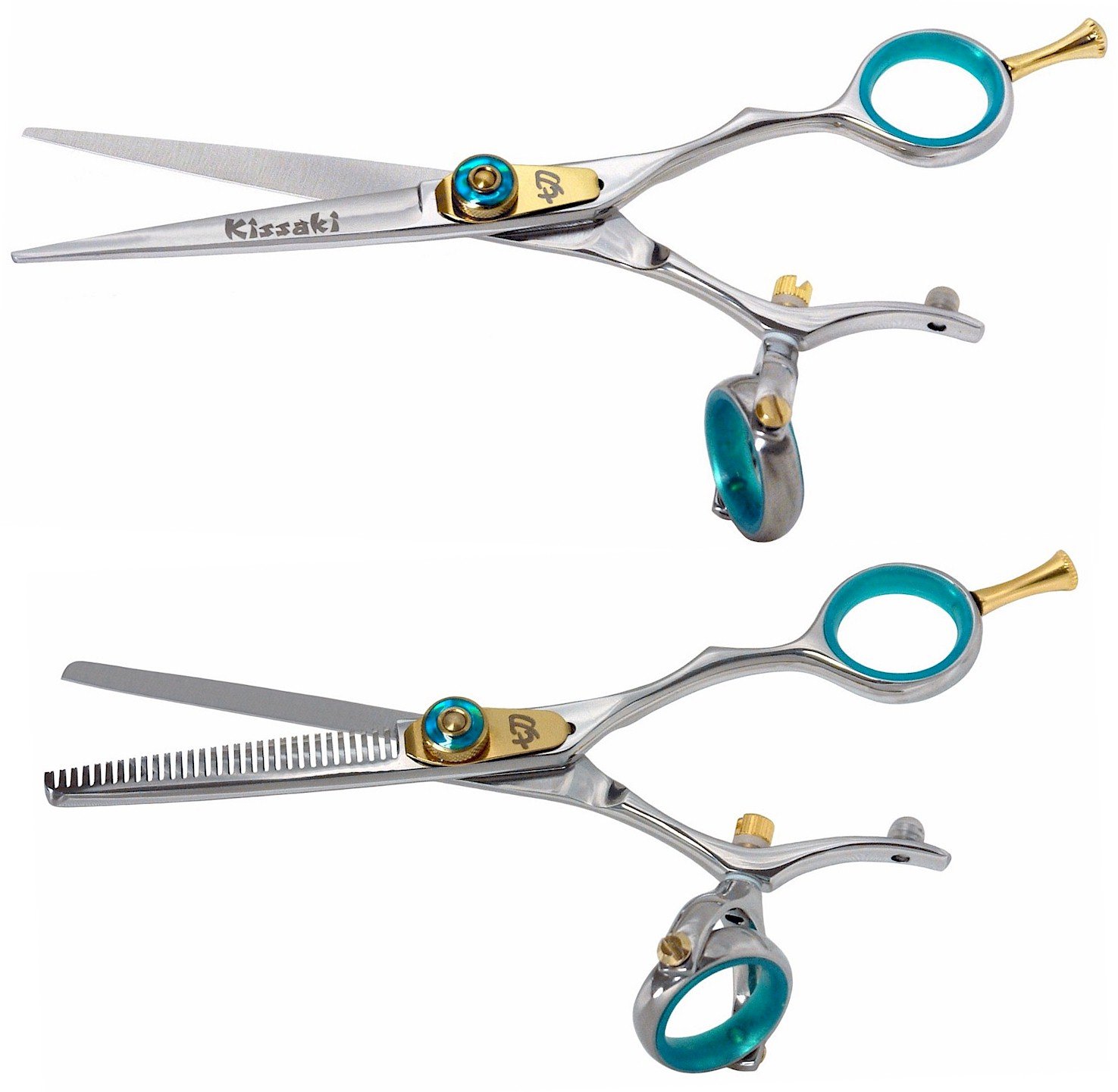 Kissaki Hair Scissors Gokatana 6.0 inches Silver B Hair Cutting Shears and Kanagawa 30 tooth Silver B Thinning Shears Double Swivel Matching Set Combo