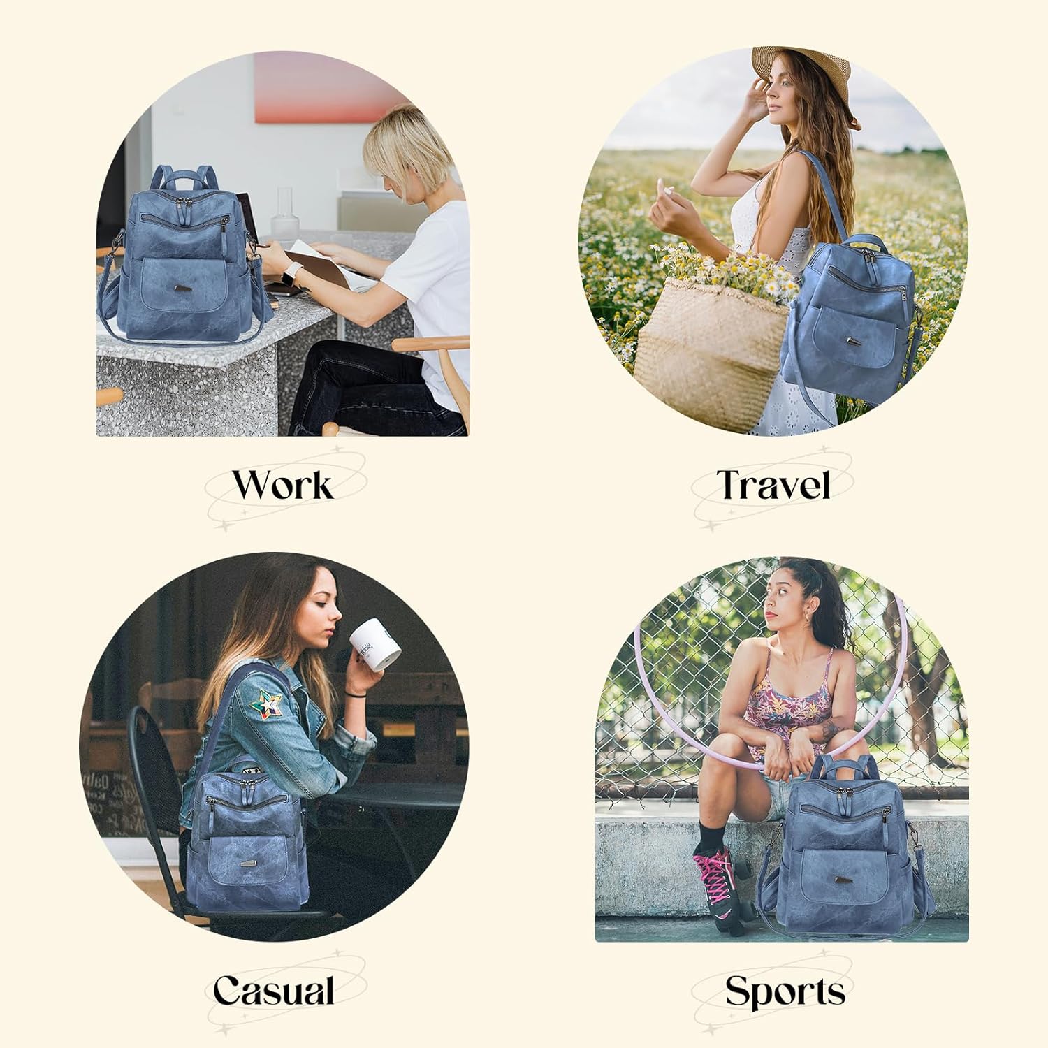 Backpack Purse for Women, Women Backpack Purse Small Leather Waterproof Anti-theft Shoulder Bags Handbags Ladies - Image 4